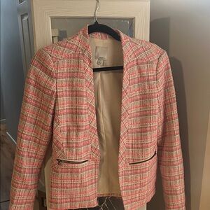 Halogen Women's Blazer in Pink and Cream Plaid